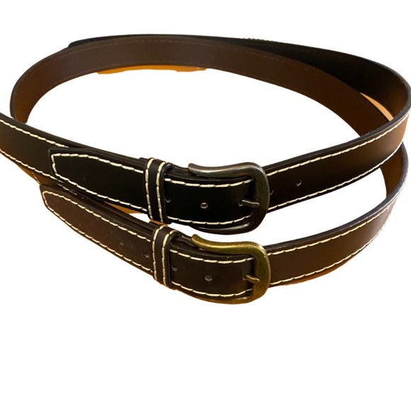 2 Leather belts sz 2XL sz 50 - 52 black and brown with white stitching - Picture 2 of 4